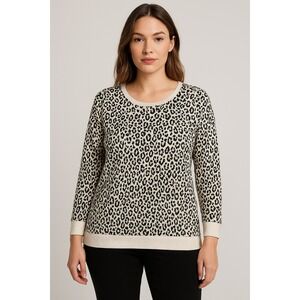 Jane + Delancey‎ Top Womens Plus Size 2X Ivory Black Leopard Animal Print Flowy